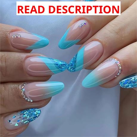 TK Auctions - IMSOHOT Almond Press-On Nails Blue Glitter Gradient with ...