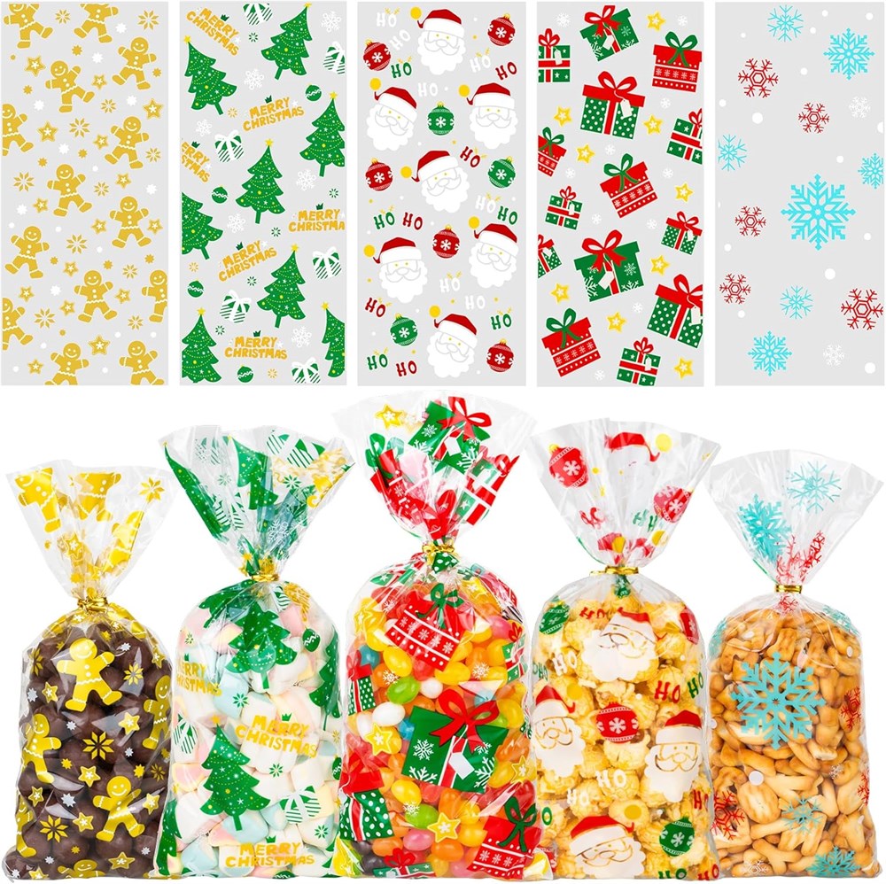 TK Auctions - RICEDUO Christmas Cellophane Treat Bags, 100 Pcs with ...